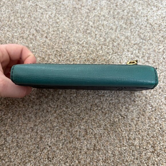Fossil Navy Blue & Turquoise Leather Wallet Gold Hardwear - Picture 3 of 14
